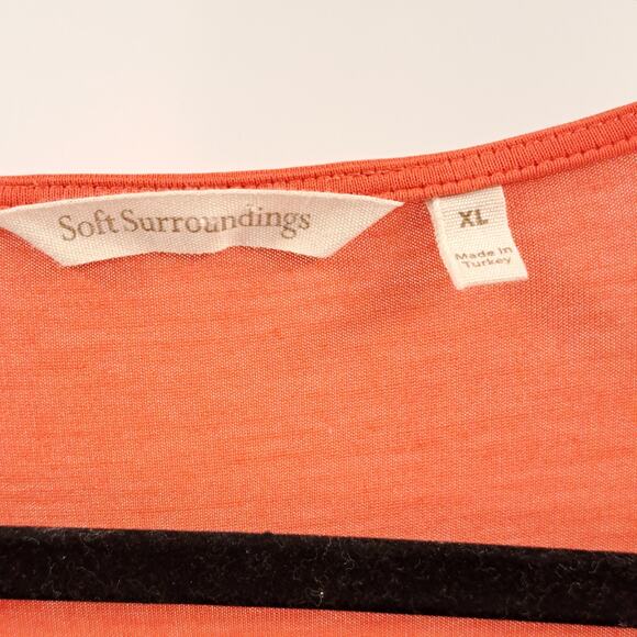 Soft Surroundings Annika Top XL Sueded Surplice Bell Sleeve Ruched Side Orange - Picture 2 of 6